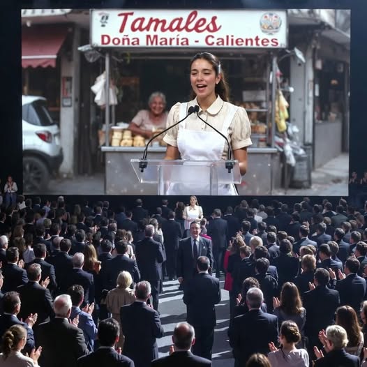 Húsz évig árultam tamalét a nap alatt, hogy a fiam ne örökölje az utcámat, és azon a napon, amikor megkért, hogy menjek el az ünnepségre, megesküdtem, hogy csak egy újabb alkalmazott vagyok egy kölcsönzött íróasztallal. Ezért érkeztem masa és fahéj illatú kézzel, és soha nem gondoltam volna, hogy amikor a műsorvezető bemondja a nevét, az egész társaság feláll… és valaki rám mutat a színpadról.
